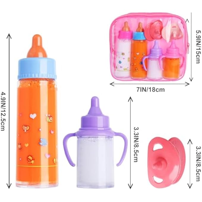 MY SWEET BABY DISAPPEARING DOLL FEEDING SET, 6 PIECE DOLL FEEDING SET,2 MILK BOTTLES 2 JUICE BOTTLES AND 2 TOY PACIFIER, DOLL PLAYSET ACCESSORIES HANDBAG FOR TODDLERS - Image 3