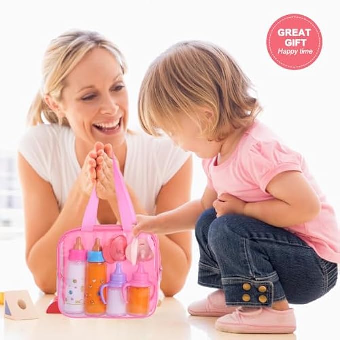 MY SWEET BABY DISAPPEARING DOLL FEEDING SET, 6 PIECE DOLL FEEDING SET,2 MILK BOTTLES 2 JUICE BOTTLES AND 2 TOY PACIFIER, DOLL PLAYSET ACCESSORIES HANDBAG FOR TODDLERS - Image 5