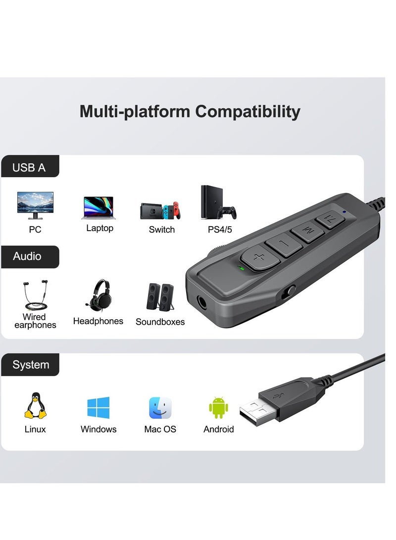 Aux to USB External Sound Card, Simultaneous Phone Discord Chat  Gaming Sound in Wired Headphone, USB to 3.5mm Jack Audio Adapter, with 7.1 Surround Stereo Sound, for PC/PS4-4/Nintendo Switch - Image 5