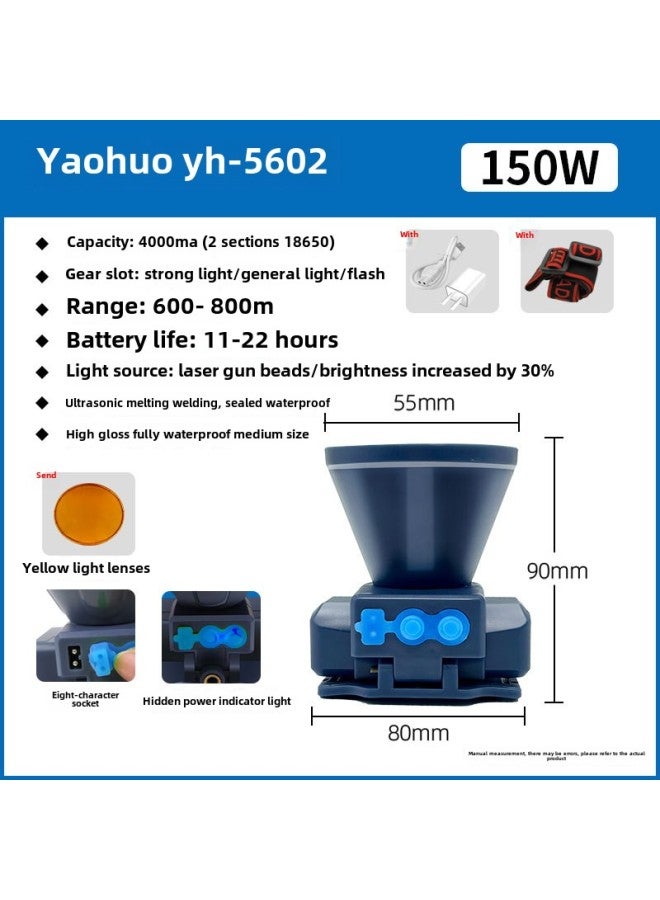 Generic Yao Fire Waterproof Led Headlight Ultrasonic Melting Pressure Strong Light Long Endurance Flashlight Home Emergency Light Factory-Colour:Yh-5602/150w/high-brightness Waterproof/hidden Power Display Light/free Yellow Light Lens  - Image 1