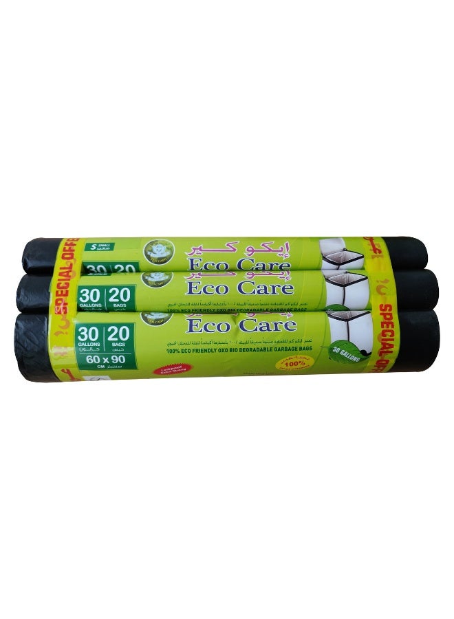 Eco Care Black Garbage Bag Roll, 20S - 60X90X3