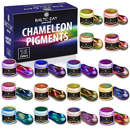 BALTIC DAY Chameleon Mica Powder 16 Jars of Color Shift Mica Powder Set Epoxy Resin Color Pigment Chameleon Powder Holographic Mica Resin Pigment - Image 1