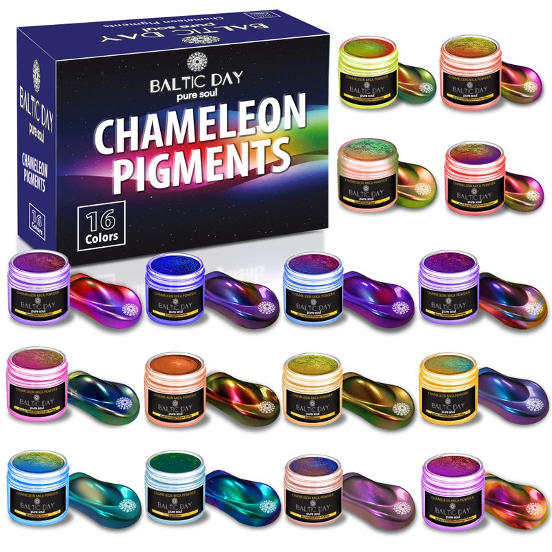 BALTIC DAY Chameleon Mica Powder 16 Jars of Color Shift Mica Powder Set Epoxy Resin Color Pigment Chameleon Powder Holographic Mica Resin Pigment - Image 2