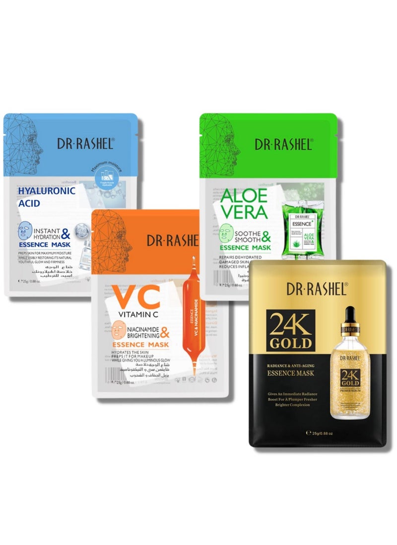 DR. RASHEL VC & Nicotinamide Silk Mask, Aloe Soothing Smoothing Essence Mask, 24K gold mask, Hyaluronic Acid Super Moisturizing Mask (set of 4)  - Image 1