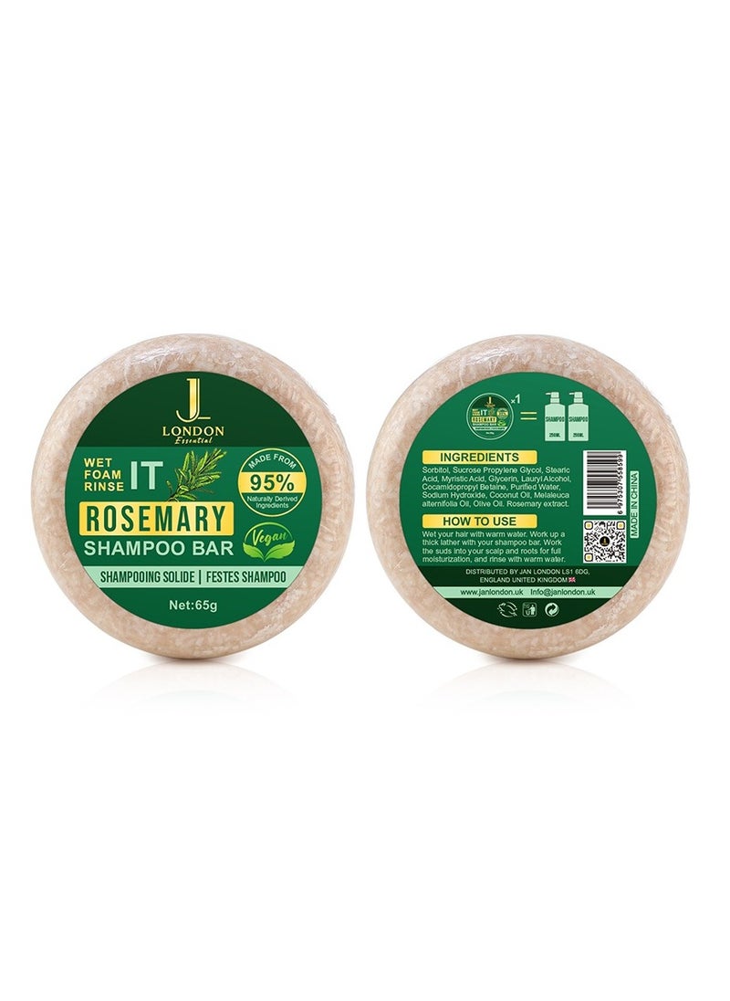 JAN LONDON JL Rosemary Shampoo Bar, Crafted with 95% Naturally Derived Ingredients for Organic Hair Care, Growth and Scalp Nourishment, Eco-Friendly and Cruelty-Free Hair Cleansing Solution for Men and Women 65g  - Image 3