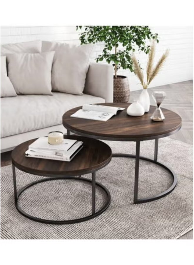 AGD Modern Nesting Round Coffee Table Set of 2 Pieces for Living Room Balcony Garden Etc, Round Coffee Table with Solid Metal Frame  - Image 5