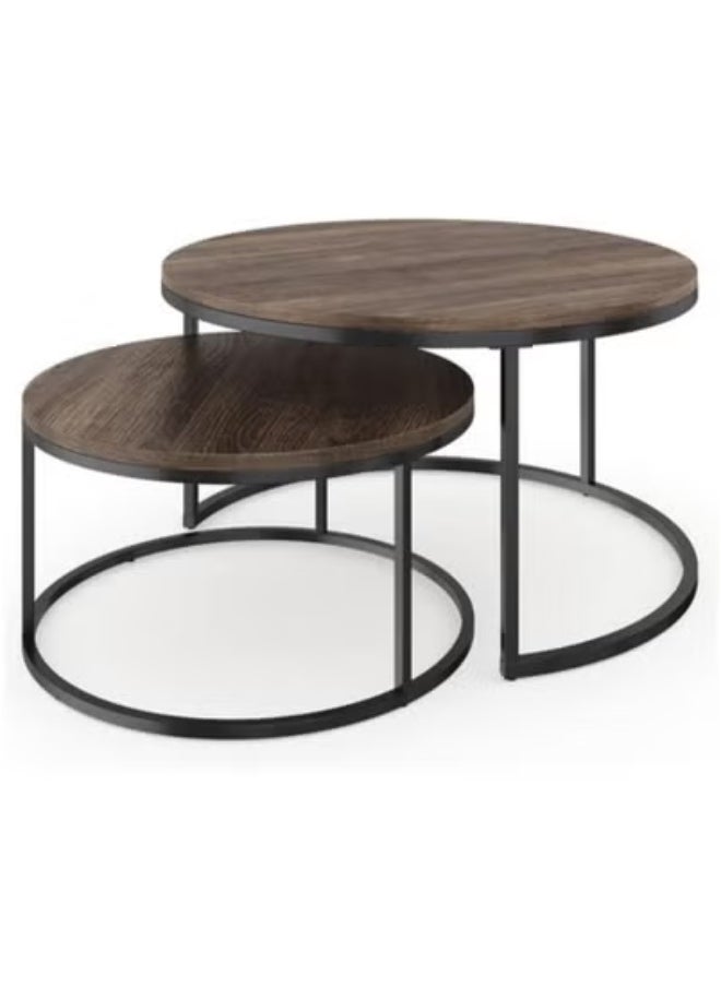 AGD Modern Nesting Round Coffee Table Set of 2 Pieces for Living Room Balcony Garden Etc, Round Coffee Table with Solid Metal Frame  - Image 1
