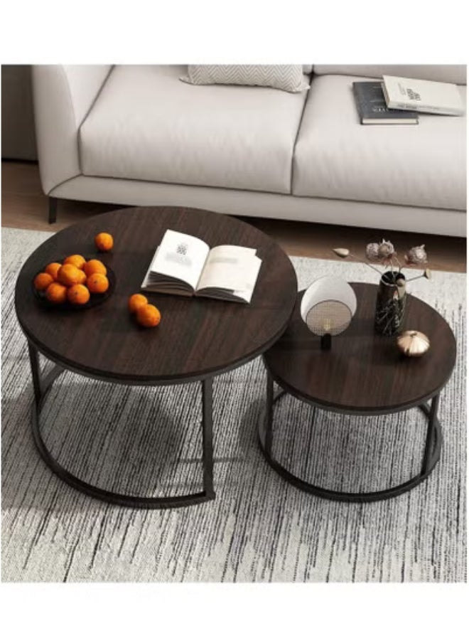 AGD Modern Nesting Round Coffee Table Set of 2 Pieces for Living Room Balcony Garden Etc, Round Coffee Table with Solid Metal Frame  - Image 4