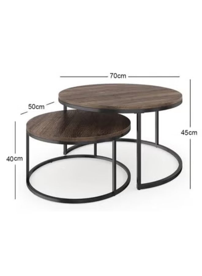 AGD Modern Nesting Round Coffee Table Set of 2 Pieces for Living Room Balcony Garden Etc, Round Coffee Table with Solid Metal Frame  - Image 2