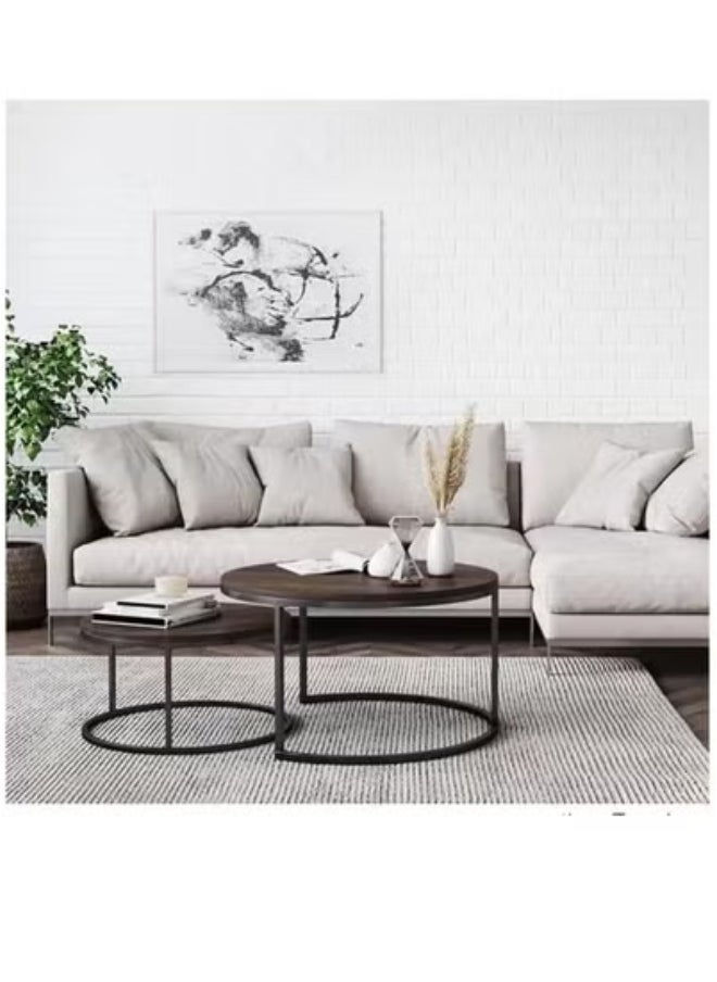AGD Modern Nesting Round Coffee Table Set of 2 Pieces for Living Room Balcony Garden Etc, Round Coffee Table with Solid Metal Frame  - Image 3