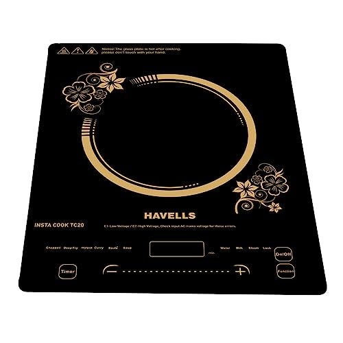 Havells TC 20 Glass Ceramic Cooktop Induction (Electric Stove) | 2000 W | With 9 Cooking Options | Copper Coil with 3 Year Warranty | Auto Pan Detection Sensor | Designer Touch Panel (Black) - Image 1