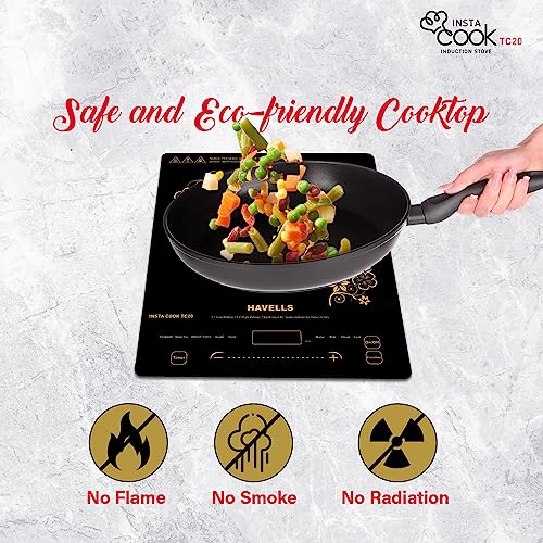 Havells TC 20 Glass Ceramic Cooktop Induction (Electric Stove) | 2000 W | With 9 Cooking Options | Copper Coil with 3 Year Warranty | Auto Pan Detection Sensor | Designer Touch Panel (Black) - Image 3