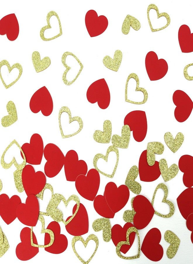 Blopee Red and Gold Heart Confetti for Valentines Day, Wedding, Engagement, Anniversary, Bridal Shower, 280 pcs Glitter Heart Confetti for Tables Decorations - Image 1