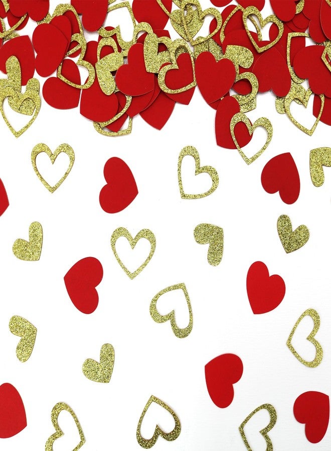 Blopee Red and Gold Heart Confetti for Valentines Day, Wedding, Engagement, Anniversary, Bridal Shower, 280 pcs Glitter Heart Confetti for Tables Decorations - Image 2