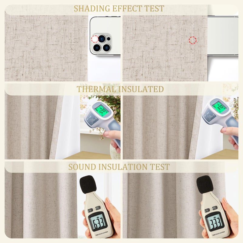 Jowels Oatmeal Linen Blackout Curtains 96 Length 2 Panels Set for Living Room Bedroom  100% Black Out Thermal Insulated Linen Drapes  Room Darkening Grommet Curtains 96 Inches Long - Image 5