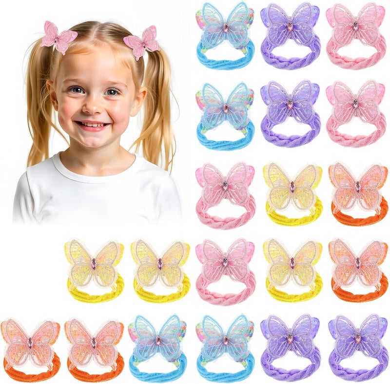 20 Pcs Glitter Butterfly Hair Ties for Girls Colorful Hair Bows Scrunchies with Butterfly Cute Rainbow Sequin Sparkle Ponytail Holders Butterflies Hair Accessories