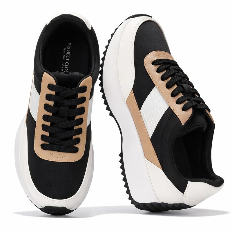 Project Cloud Womens Sneakers - Memory Foam Insole and Lightweight Spring Shoes - Non-Slip Lace Up Trendy Shoes - Fashion Sneakers for Women 2026 (Serena, Tan, 7) - Image 1