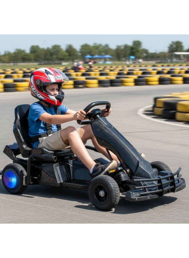 Bike electric go kart for kids  battery powered ride on vehicle pedal drive lED lights black - Image 3