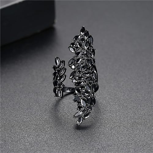OIDIMS Black Rhinestone Cocktail Statement Ring for Women Unique Adjustable Gothic Costume Rings Party Prom Fashion Imitation Cubic Zirconia Open Cool Wedding Band Comfort Fit Jewelry - Image 3
