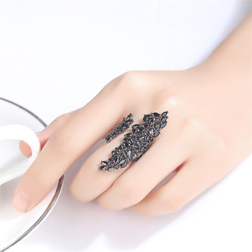 OIDIMS Black Rhinestone Cocktail Statement Ring for Women Unique Adjustable Gothic Costume Rings Party Prom Fashion Imitation Cubic Zirconia Open Cool Wedding Band Comfort Fit Jewelry - Image 2
