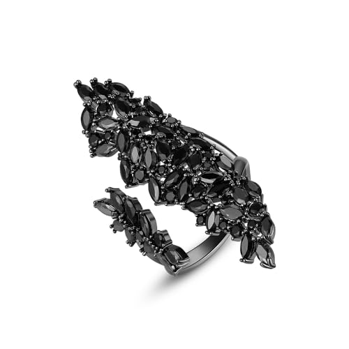 OIDIMS Black Rhinestone Cocktail Statement Ring for Women Unique Adjustable Gothic Costume Rings Party Prom Fashion Imitation Cubic Zirconia Open Cool Wedding Band Comfort Fit Jewelry - Image 1