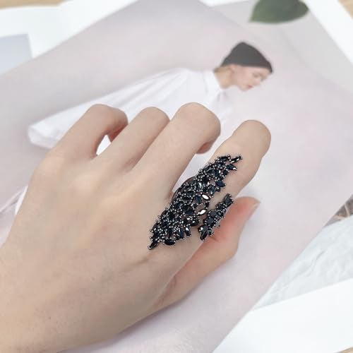 OIDIMS Black Rhinestone Cocktail Statement Ring for Women Unique Adjustable Gothic Costume Rings Party Prom Fashion Imitation Cubic Zirconia Open Cool Wedding Band Comfort Fit Jewelry - Image 5
