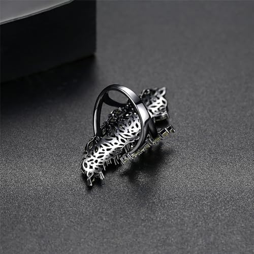 OIDIMS Black Rhinestone Cocktail Statement Ring for Women Unique Adjustable Gothic Costume Rings Party Prom Fashion Imitation Cubic Zirconia Open Cool Wedding Band Comfort Fit Jewelry - Image 4