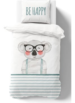 Organic Single Duvet Cover Set - Young Series - Smiling Koala with Glasses