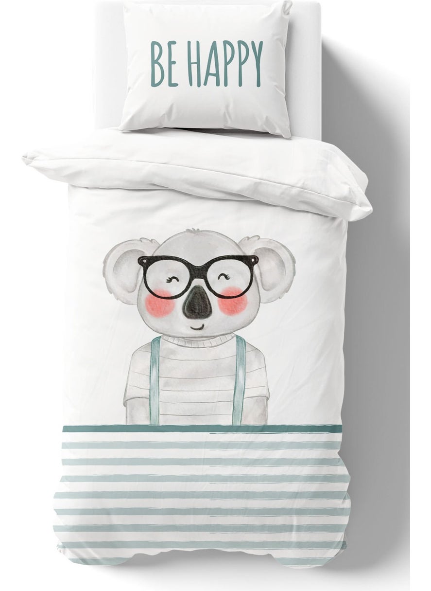 Tuğba Kuğu - Organic Single Duvet Cover Set - Young Series - Smiling Koala with Glasses - Image 1