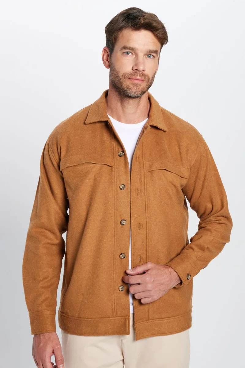 تودورس Men's Relax Fit Casual Cut Lumberjack Collar Double Pocket Plain Winter Shirt