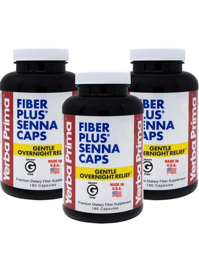Yerba Prima Fiber Plus Senna Capsules, 180 Count (3 Pack) - Gentle Overnight Relief, USA Made, Non-GMO, Gluten-Free - Image 1