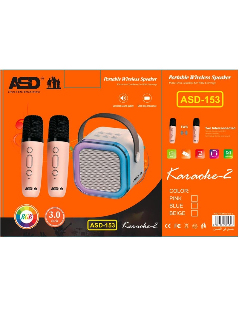 ASD ASD-153 Portable Wireless Speaker with 2 Wireless Mic, RGB Light, TF Card Support and FM Radio - ASD-153, Blue  - Image 4