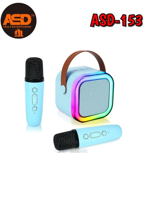 ASD-153 Portable Wireless Speaker with 2 Wireless Mic, RGB Light, TF Card Support and FM Radio - ASD-153, Blue
