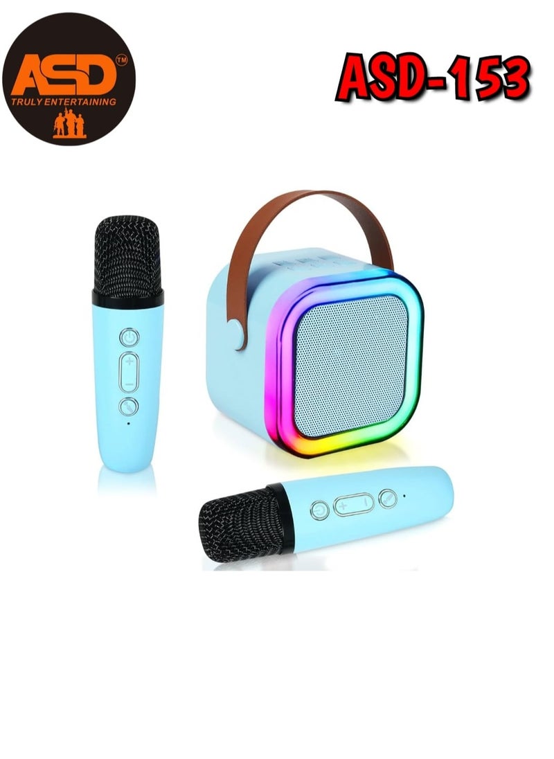ASD ASD-153 Portable Wireless Speaker with 2 Wireless Mic, RGB Light, TF Card Support and FM Radio - ASD-153, Blue  - Image 1