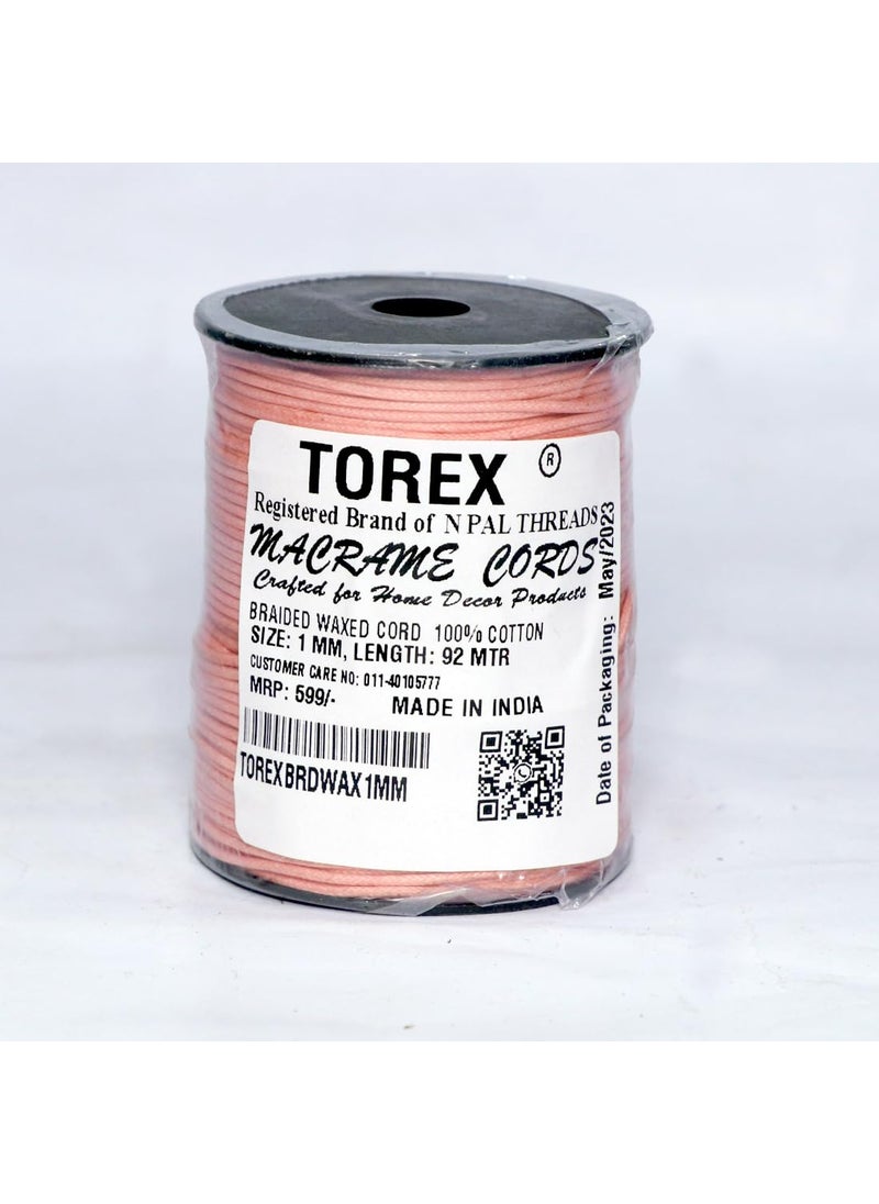 Torex TOREX� 92 Mt, 1mm Thick, Roll Braided Wax Cotton Cord for DIY Jewellery Making, Beading, Art and Craft Work and Handicrafts, (Pack of 1 pcs Peach)  - Image 2