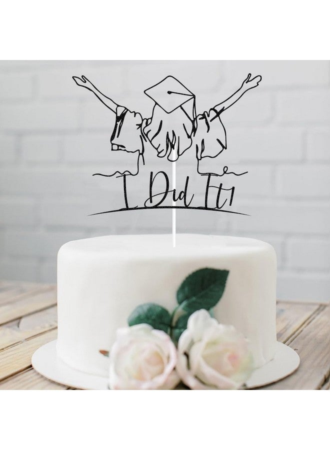 SWEETTALA I Did it Cake Topper, Congrats Grad, Class of 2025, Finally Done, I am Done 2025 Graduation Party Decoration for Girls Black Glitter - Image 4