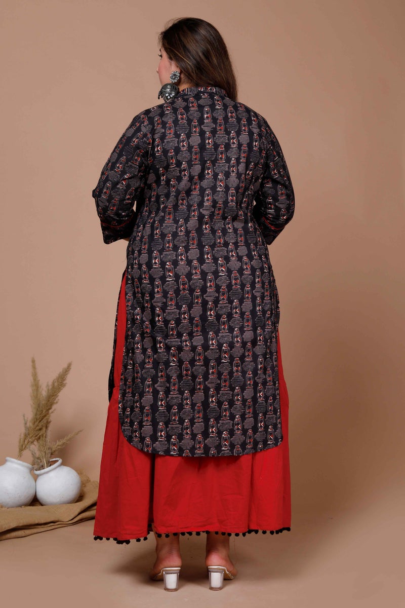 Miravan Womens Plus Size Cotton Floral Printed Straight Kurta And Lace Detailing Solid Skirt Set - Image 5