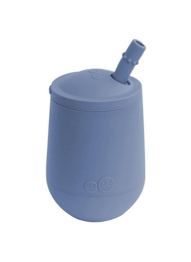 ezpz ezpz Mini Cup + Straw Training System- 100% Silicone Training Cup for Infants + Toddlers/Baby - Designed by a Pediatric Feeding Specialist - Non-Slip, Weighted Base & Tactile Bumps - 9 Months+(Indigo)  - Image 1