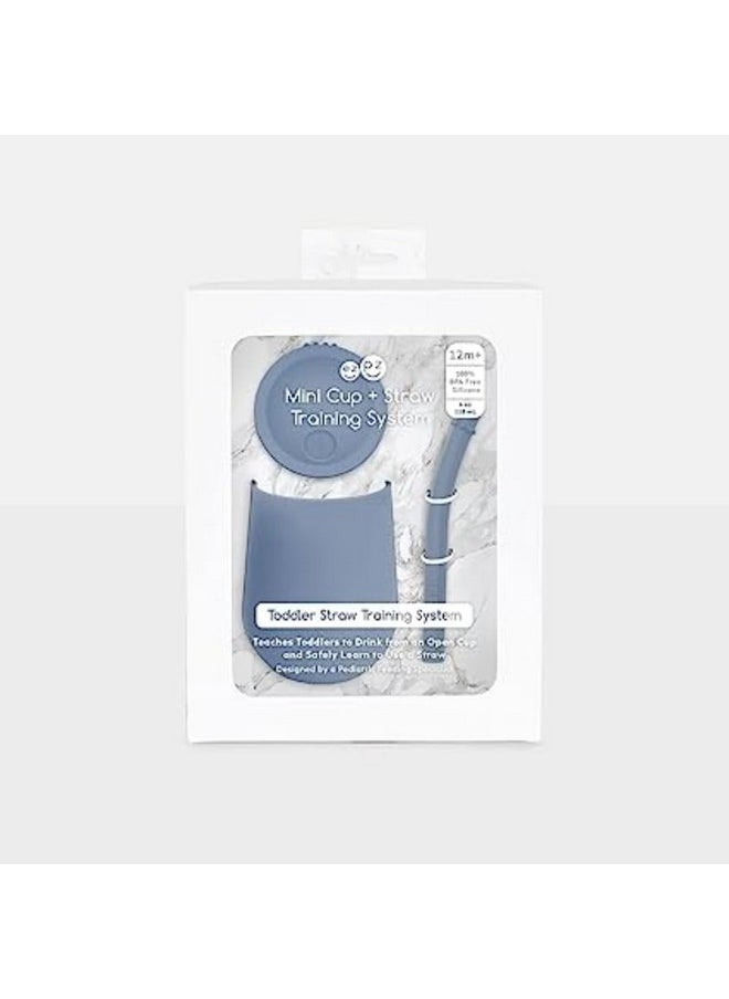 ezpz ezpz Mini Cup + Straw Training System- 100% Silicone Training Cup for Infants + Toddlers/Baby - Designed by a Pediatric Feeding Specialist - Non-Slip, Weighted Base & Tactile Bumps - 9 Months+(Indigo)  - Image 4
