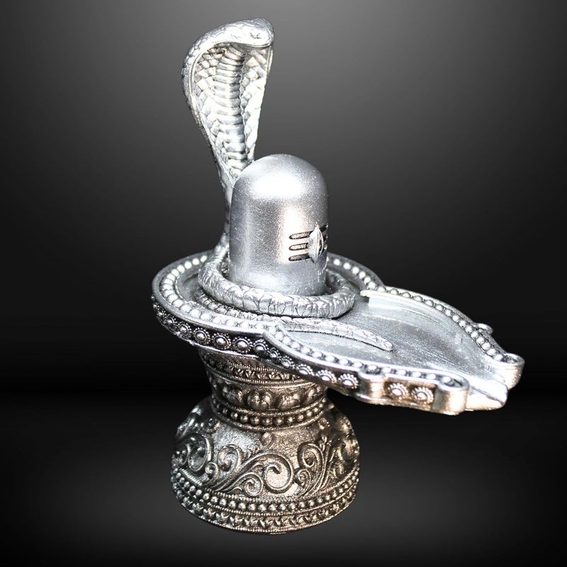 NEEANN Lord Shiva Shivlinga Statue Polystone 6 Inches Sacred Lingam Symbol Spiritual Vastu Remedy for Home Temple and Pooja Room Antique Silver - Image 3