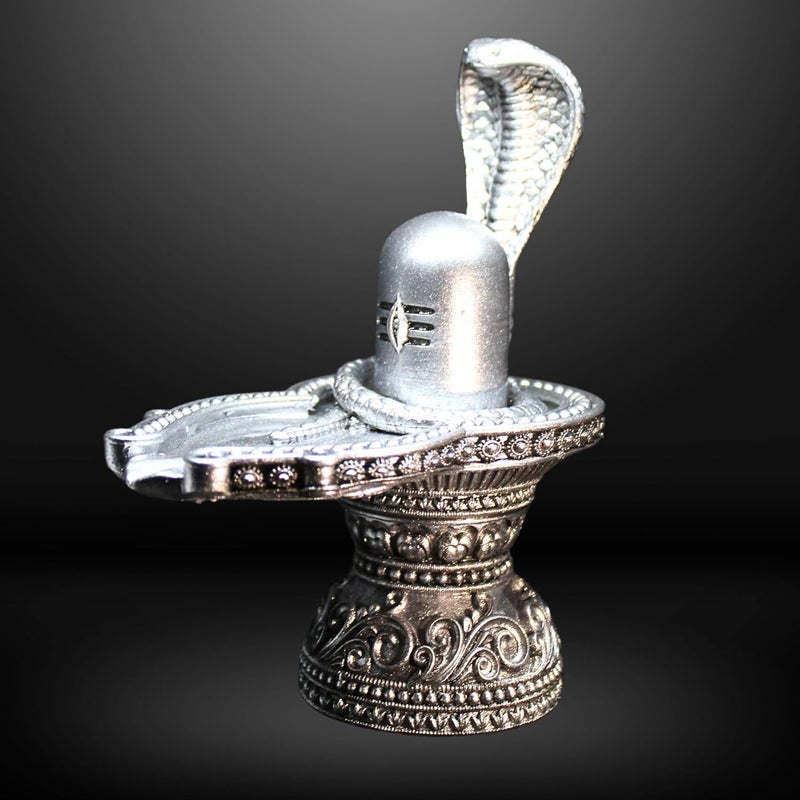 NEEANN Lord Shiva Shivlinga Statue Polystone 6 Inches Sacred Lingam Symbol Spiritual Vastu Remedy for Home Temple and Pooja Room Antique Silver - Image 4