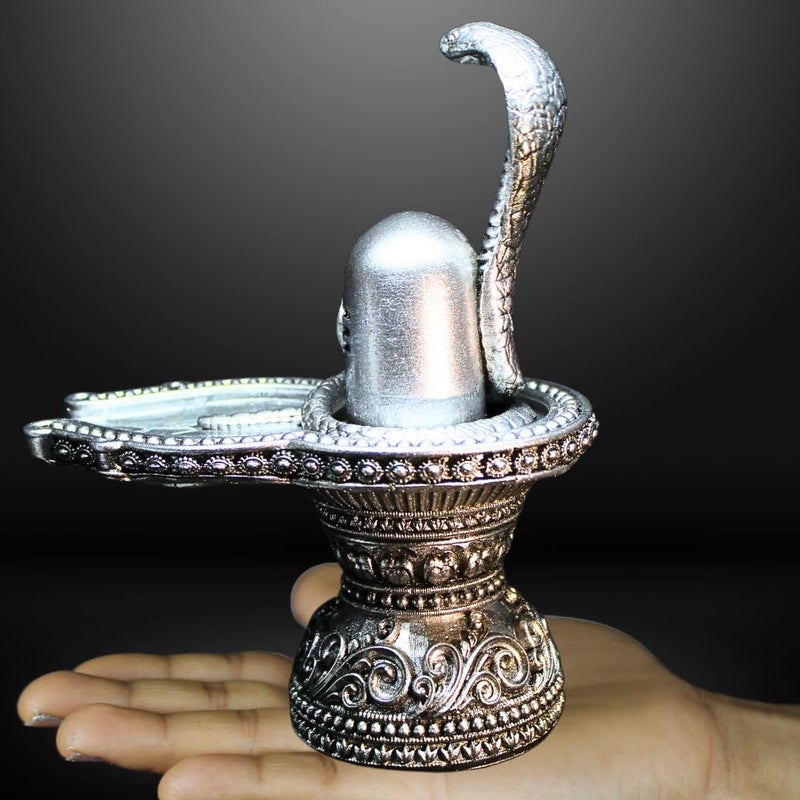 NEEANN Lord Shiva Shivlinga Statue Polystone 6 Inches Sacred Lingam Symbol Spiritual Vastu Remedy for Home Temple and Pooja Room Antique Silver - Image 1
