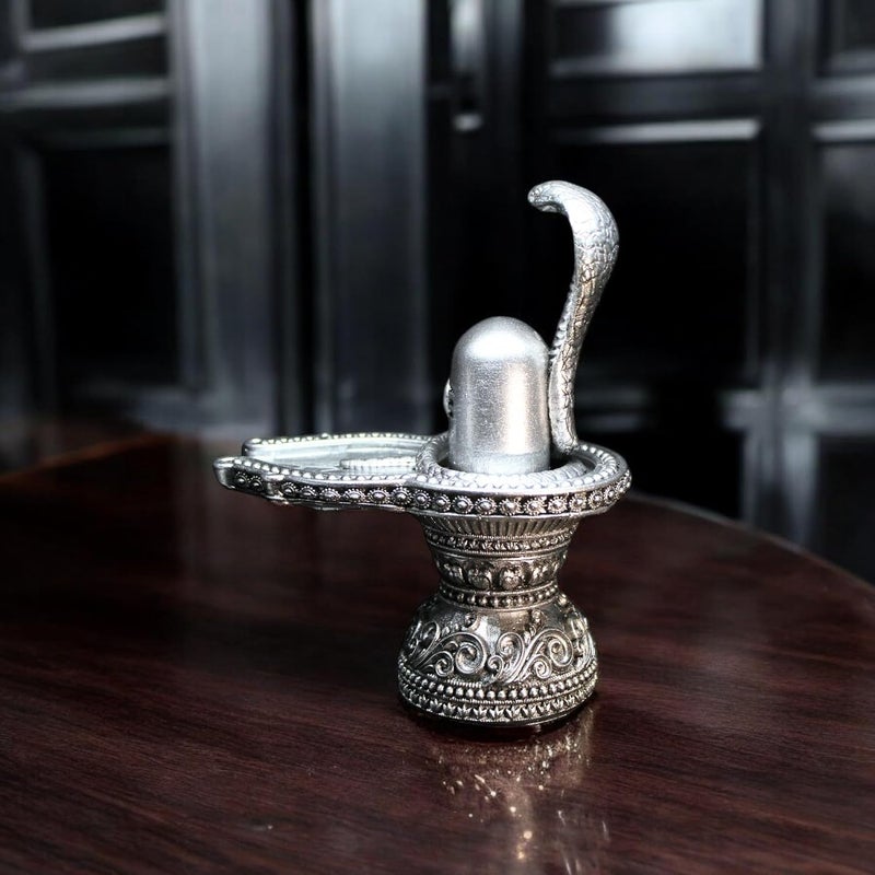 NEEANN Lord Shiva Shivlinga Statue Polystone 6 Inches Sacred Lingam Symbol Spiritual Vastu Remedy for Home Temple and Pooja Room Antique Silver - Image 5