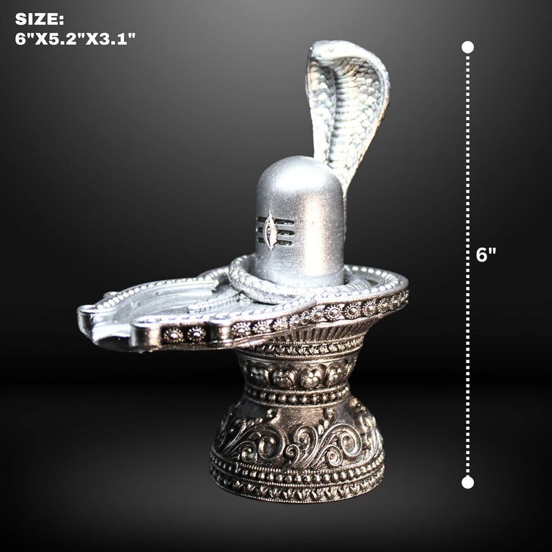 NEEANN Lord Shiva Shivlinga Statue Polystone 6 Inches Sacred Lingam Symbol Spiritual Vastu Remedy for Home Temple and Pooja Room Antique Silver - Image 2