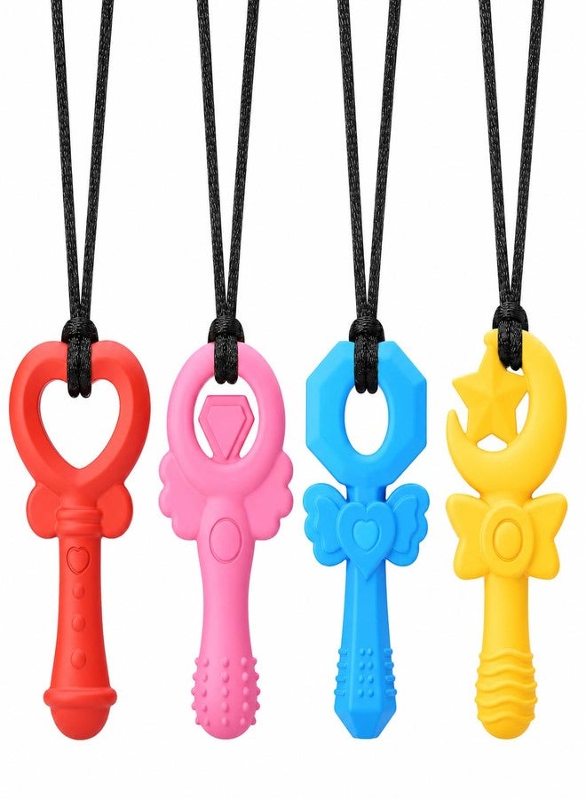 Fetinar Chew Necklaces for Sensory Kids Girls, 4 Pack Silicone Sensory Chew Necklace for Autism ADHD SPD, Cute Magic Wand Chewelry for Anxiety Relief, Oral Motor Fidget Toys for Moderate Chewers - Image 1