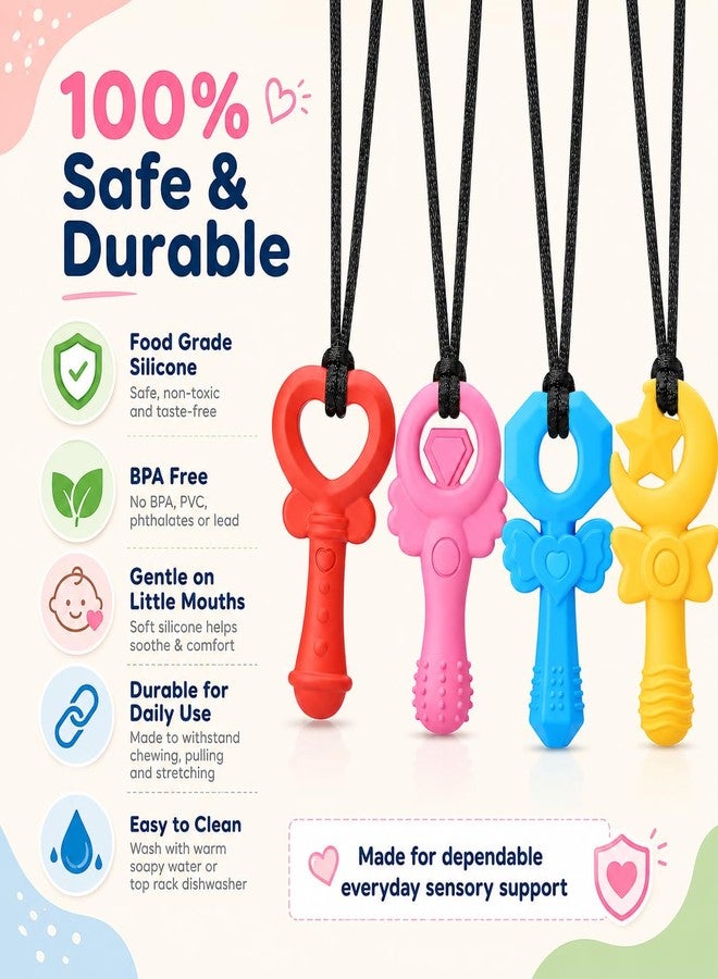 Fetinar Chew Necklaces for Sensory Kids Girls, 4 Pack Silicone Sensory Chew Necklace for Autism ADHD SPD, Cute Magic Wand Chewelry for Anxiety Relief, Oral Motor Fidget Toys for Moderate Chewers - Image 4
