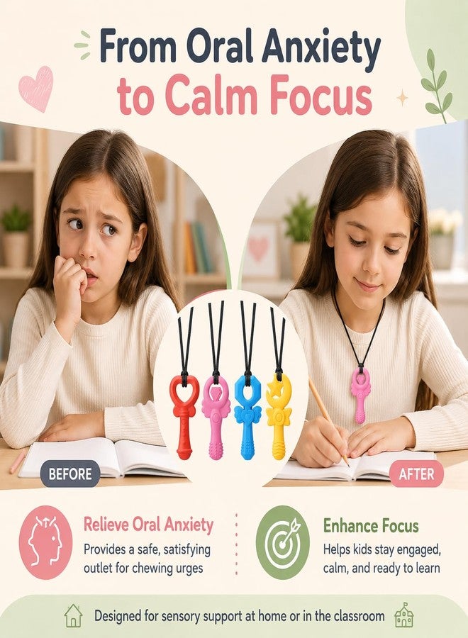 Fetinar Chew Necklaces for Sensory Kids Girls, 4 Pack Silicone Sensory Chew Necklace for Autism ADHD SPD, Cute Magic Wand Chewelry for Anxiety Relief, Oral Motor Fidget Toys for Moderate Chewers - Image 2