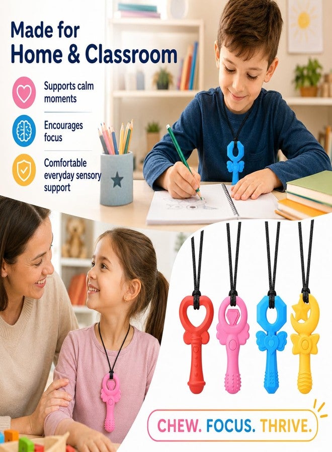 Fetinar Chew Necklaces for Sensory Kids Girls, 4 Pack Silicone Sensory Chew Necklace for Autism ADHD SPD, Cute Magic Wand Chewelry for Anxiety Relief, Oral Motor Fidget Toys for Moderate Chewers - Image 5
