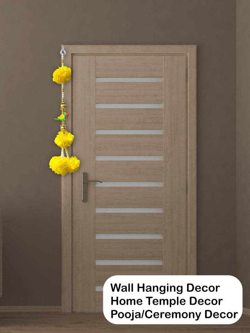 Smaran Artificial Marigold Flowers and Parrot Door Hanging, Toran with Golden White Beads Traditional Door Hanging Latkan for Door, Wall Hanging, Home Decor, Pooja Room, Latkan for Festival Decoration - Image 3