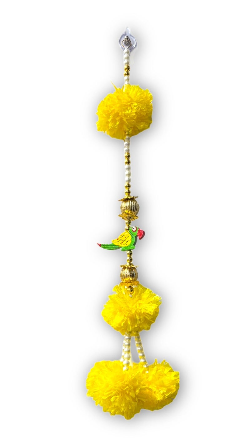 Smaran Artificial Marigold Flowers and Parrot Door Hanging, Toran with Golden White Beads Traditional Door Hanging Latkan for Door, Wall Hanging, Home Decor, Pooja Room, Latkan for Festival Decoration - Image 4